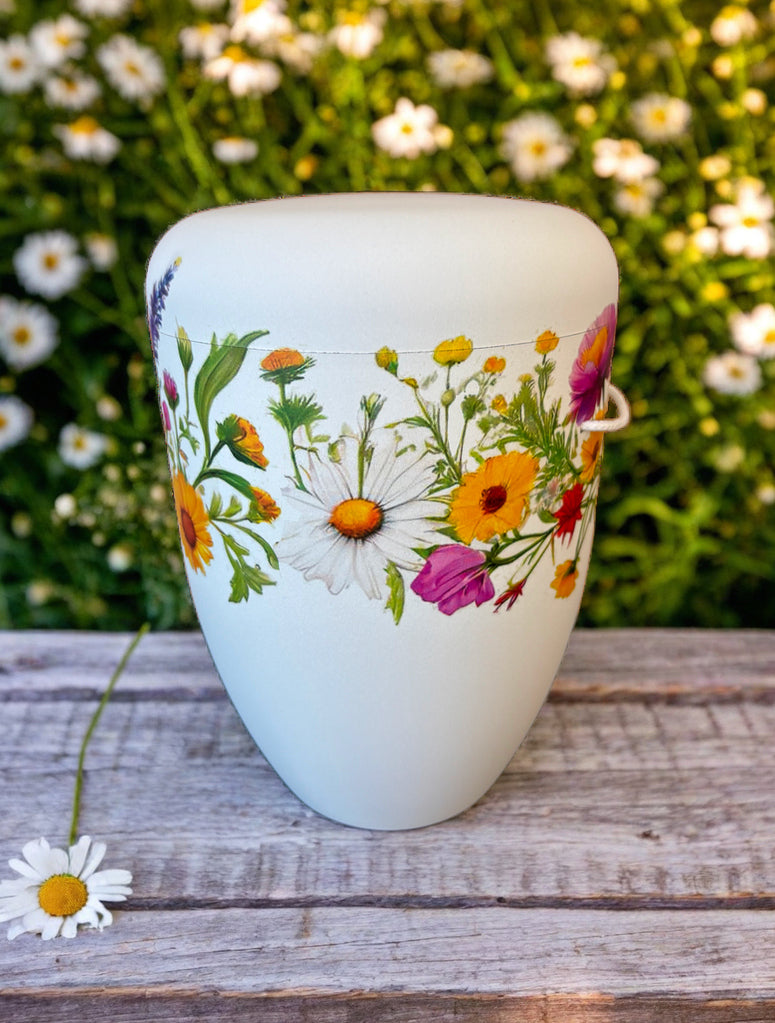 Urne Naturfaser Motiv Wiesenblumen
