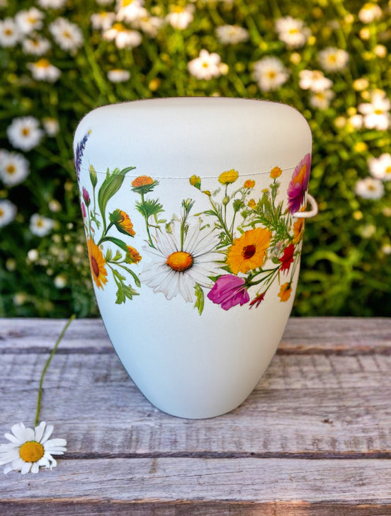 Urne Naturfaser Motiv Wiesenblumen
