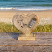 Erinnerungsholzherz mit Standfuß und Erinnerungsbottle