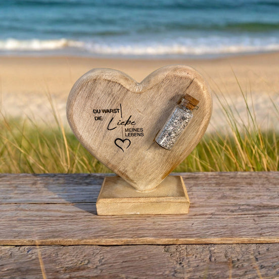 Erinnerungsholzherz mit Standfuß und Erinnerungsbottle