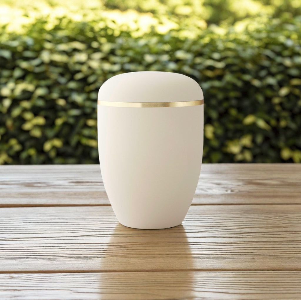 Naturfaser Urnen schmaler Goldrand matt creme