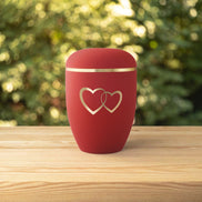 Naturfaser Urne Doppelherz rot gold Herzen nebeneinander