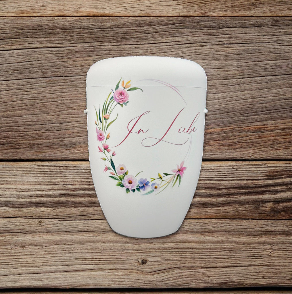 Urne Naturfaser Motiv Blumenkranz  In Liebe