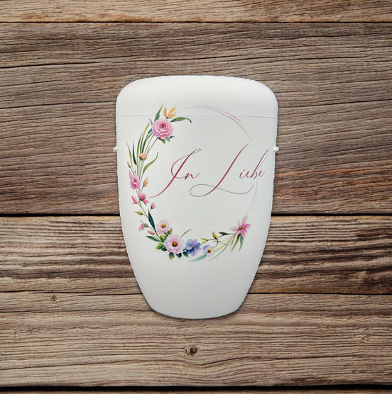 Urne Naturfaser Motiv Blumenkranz  In Liebe