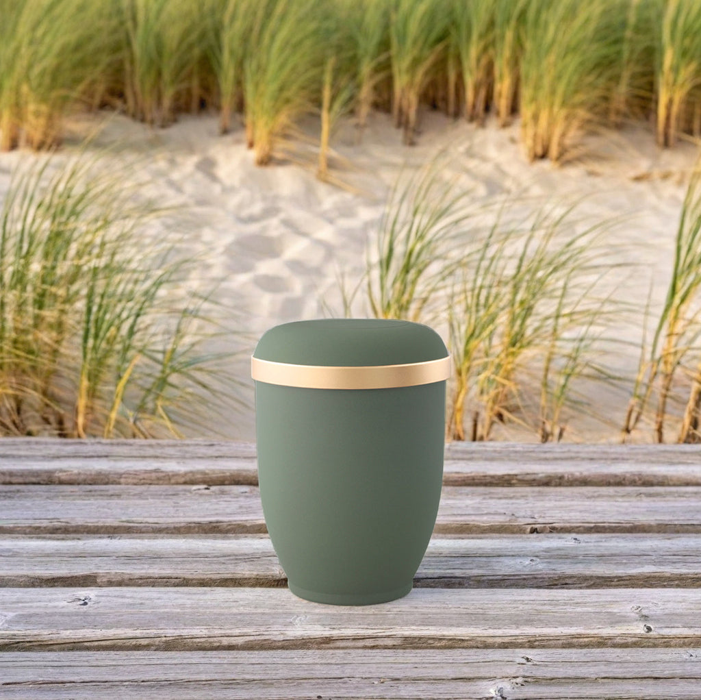 Urne samtige Haptik breiter Goldrand olive