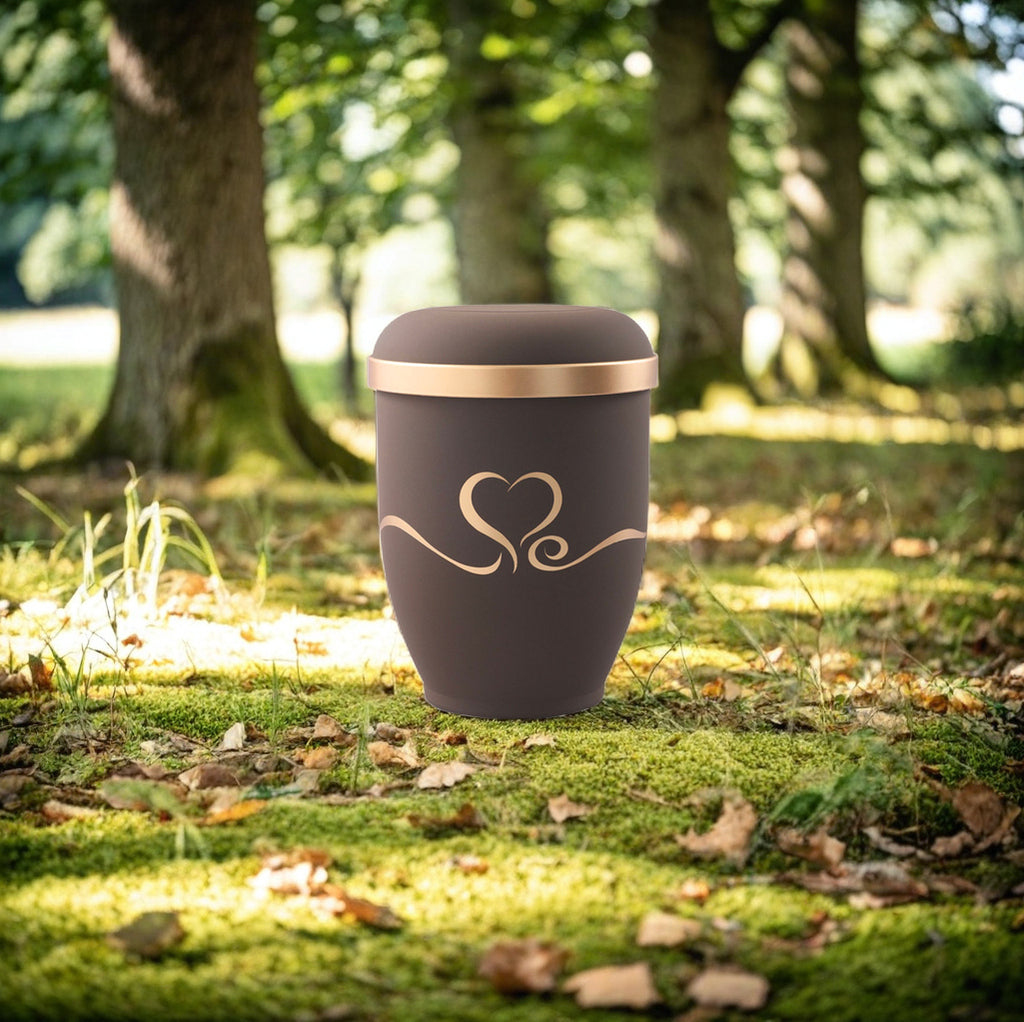 Naturfaser Urne breiter Goldrand mit Herz