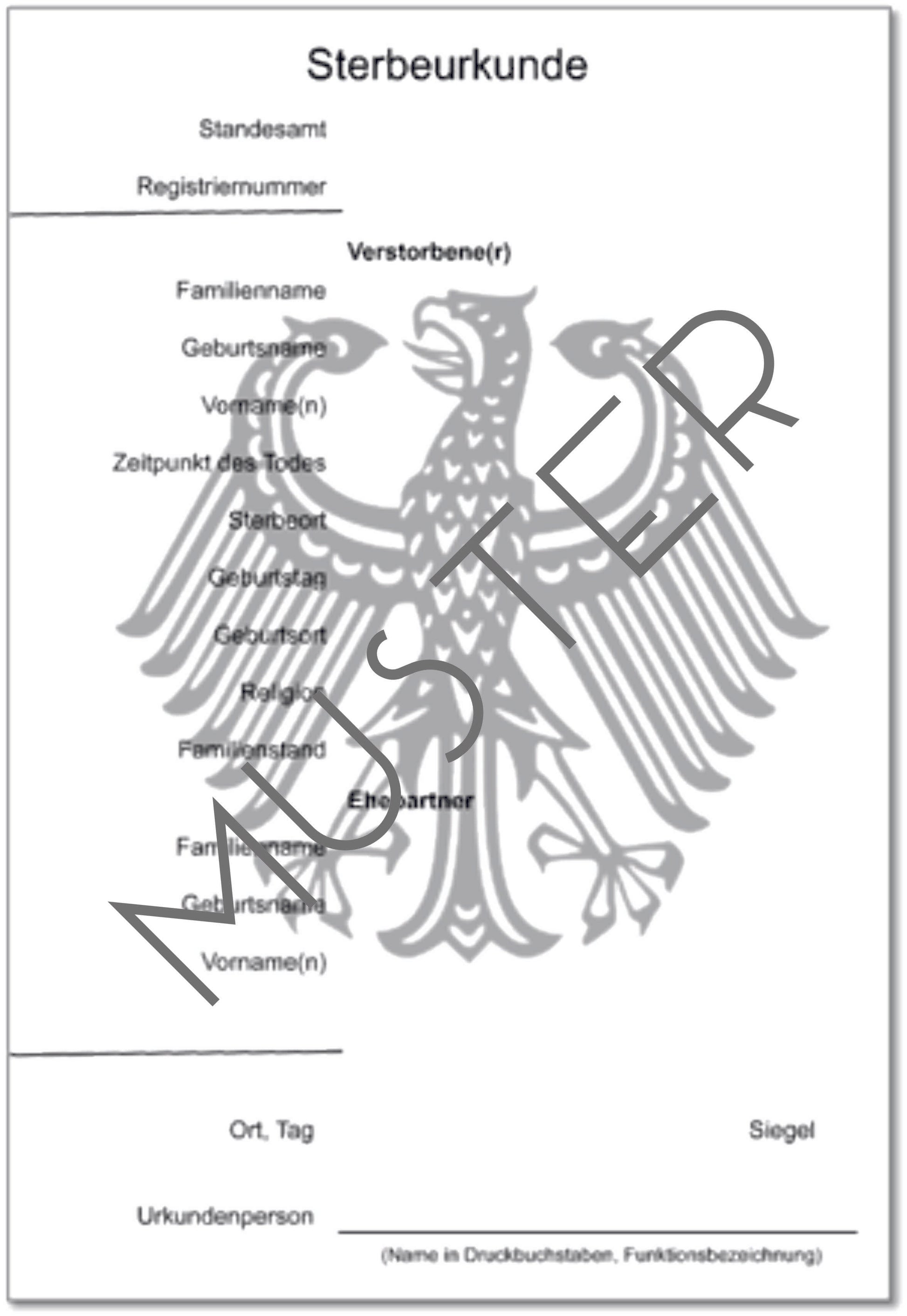 Zusätzliche Sterbeurkunde